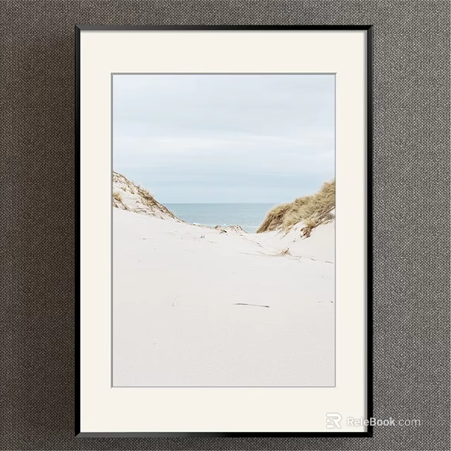 Coastal Landscape Painting With White Sand Dunes Calm Sea And Clear Sky View 3d model 