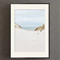Coastal Landscape Painting With White Sand Dunes Calm Sea And Clear Sky View