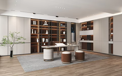 Modern study-type bookcase 3d model