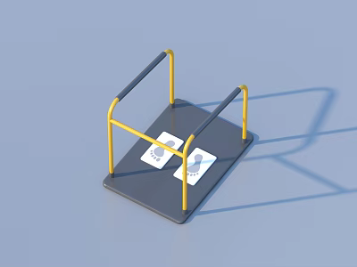 Sturdy Parallel Bars With Yellow Black Frame Gray Platform And Footprint Markers 3d model
