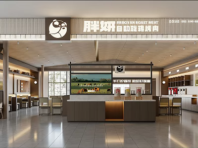 Self Service Rotary Grilled Meat Restaurant With Open Dining Area And Counter 3d model