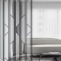 Modern Glass Partition Design For Stylish Bedroom Interior With Geometric Patterns 3d model