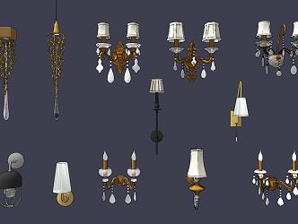 French Lamp Combination Classical Crystal Metal Wall Lamp Combination 3d model