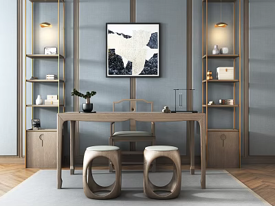 New Chinese Style Desk and Chair Desk and Chair Combination 3d model
