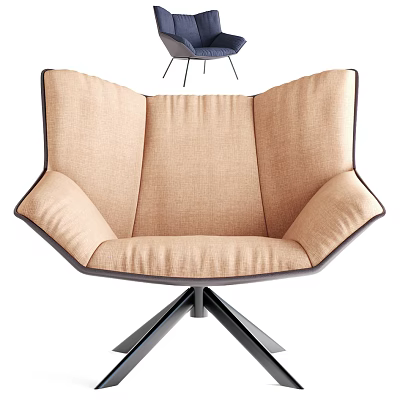 Modern Design Beige Fabric Single Seater Sofa With Unique Backrest And Metal Base 3d model