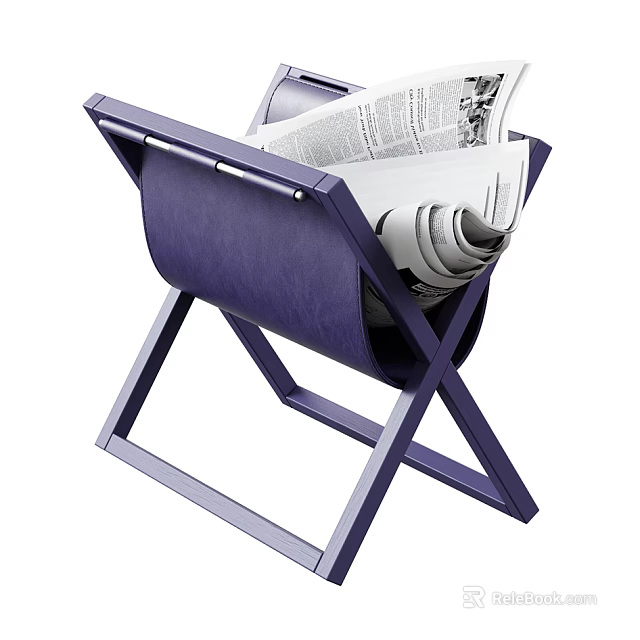 Purple Folding Stool With X Shaped Frame And Newspaper Holder 3d model