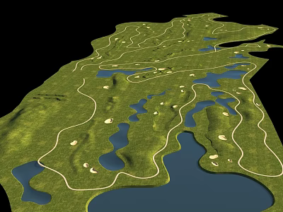 Scenic Garden Landscape Design With Lush Green Lawns Winding White Paths And Blue Ponds 3d model