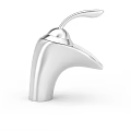 Sleek Modern Silver Stainless Steel Faucet Featuring Curved Spout And Top Control