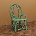 Green Curved Design Dining Chair Against Brown Wall With Herringbone Wood Floor