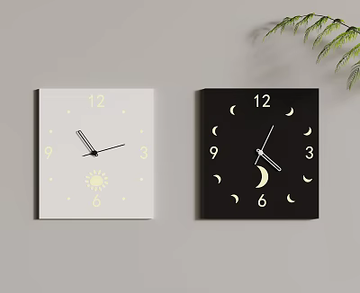 Two Decorative Clocks With Sun And Moon Design In White And Black 3d model