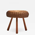 Natural Handcrafted Round Side Table With Woven Rattan Top And Wooden Legs