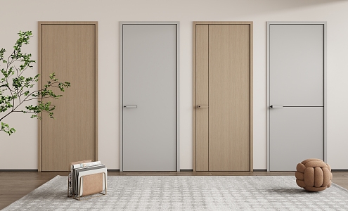 Modern swing door single door bedroom door 3d model