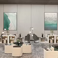 Modern Sales Office Interior Featuring Hanging Whale Sculptures Large Windows City View and Marble Floor