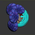 Colorful 3D Fantasy Mushroom Sculpture With Blue Purple Caps Red Base And Light Blue Details