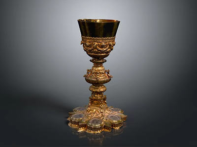 Elegant Golden Decorative Goblet with Intricate Carved Detailing and Ornate Base as Household Decor Item 3d model