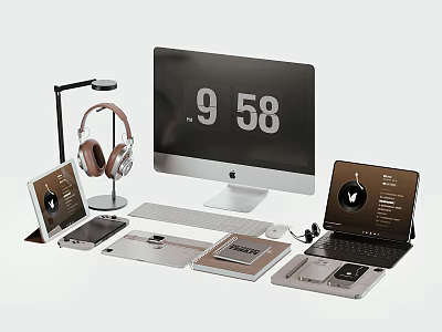 Apple iMac Digital Workspace With Headphones Tablet Laptop And Smartphone 3d model