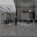 Elegant Modern Restaurant Interior With Marble Floor Chandelier And Dining Chairs