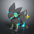 Black Creature Character With Blue Ears Red Eyes Yellow Star Tail And Leg Stripes