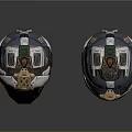 Futuristic SciFi Tactical Helmets 3D Model With Metallic Visor And Neck Support