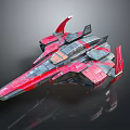 Detailed Futuristic Sci Fi Spaceship With Red And Gray Streamlined Structure And Wings 3d model