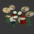 Professional Red Pearl Drum Set With Drums Cymbals And Stands 3d model