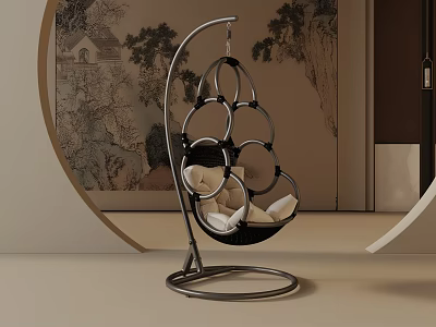 Elegant Modern Hanging Chair With Metal Ring Structure Cushioned Seat In Chinese Style Decor 3d model