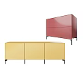 Modern Yellow Console Cabinet and Red Entryway Cabinet with Sleek Surface and Metal Legs