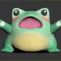 Green Glittery Frog Toy With Big Eyes Open Mouth And Golden Belly