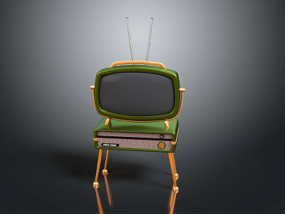 Vintage Green Television With Antenna And Golden Stand Retro Computer Device 3d model