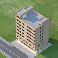 Multi Story Residential Building With Beige Exterior Flat Roof Green Lawn And Adjacent Road