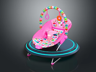 Pink Baby Bouncer With Colorful Hanging Toys And Lighted Base Design Features 3d model