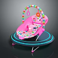 Pink Baby Bouncer With Colorful Hanging Toys And Lighted Base Design Features
