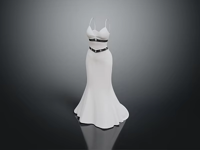 Elegant White Dress Sculpture Carving With Spaghetti Straps And Black Belt Detail 3d model