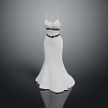 Elegant White Dress Sculpture Carving With Spaghetti Straps And Black Belt Detail