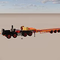Orange Flatbed Trailer with Black Cab and Red Rimmed Multiple Wheels 3d model
