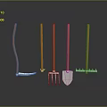 Five Piece Garden Tool Set With Orange Handles And Metal Heads On Dark Surface
