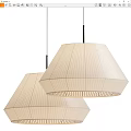 Stylish Beige Pleated Fabric Pendant Lights Two Cone Shaped Chandeliers Suspended By Metal Rods
