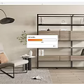 Modern Bookcase Design With Wood Metal Open Shelves Storage Floor Lamp And Cozy Chair