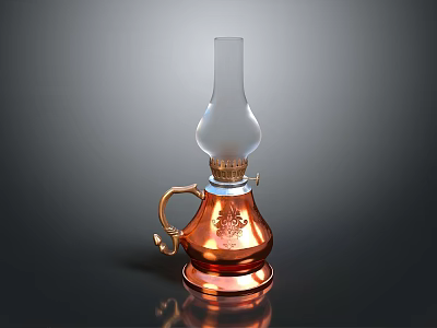 Vintage Copper Oil Lamp With Glass Chimney And Decorative Base 3d model