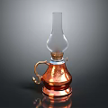 Vintage Copper Oil Lamp With Glass Chimney And Decorative Base