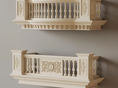 Elegant Carved Decorative Railings With Ivory White Finish And Intricate Floral Patterns 3d model