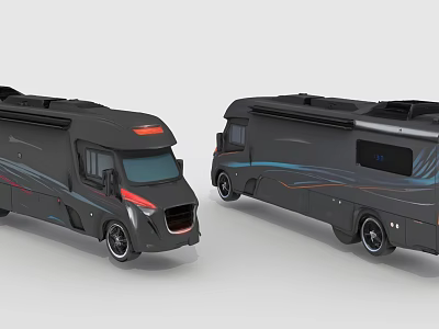 Two Modern Functional Vehicles With Streamlined Exterior And Black Blue Red Accents 3d model