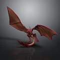 Striking Red Dragon 3D Model Featuring Large Spread Wings in Gray Background