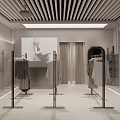 Modern Minimalist Clothing Store Interior With Clothing Racks Displayed Garments And Soft Lighting