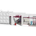 Industrial Equipment With Stainless Steel Storage Tank Red Piping System Blue Cylindrical Tank Control Components
