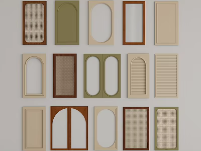 Various Wardrobe Doors With Arch Panel Mesh Louver Designs In Brown Green Beige Colors 3d model