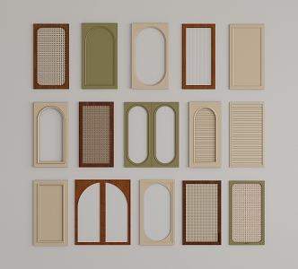 French door panel cabinet door combination Changhong glass cabinet door wardrobe door rattan cabinet door 3d model