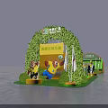 Green Mini Recreational Area With Football Field Sports Court Trees Path And Decorations