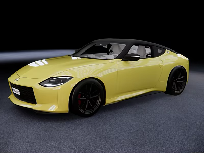 Yellow Sports Coupe Car With Sleek Design Black Roof And Black Wheels 3d model