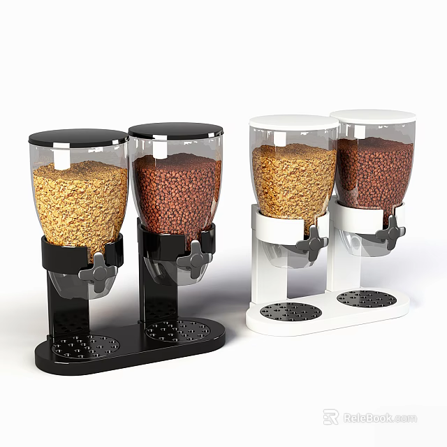 Practical Black And White Double Cereal Dispensers For Kitchen Storage 3d model 